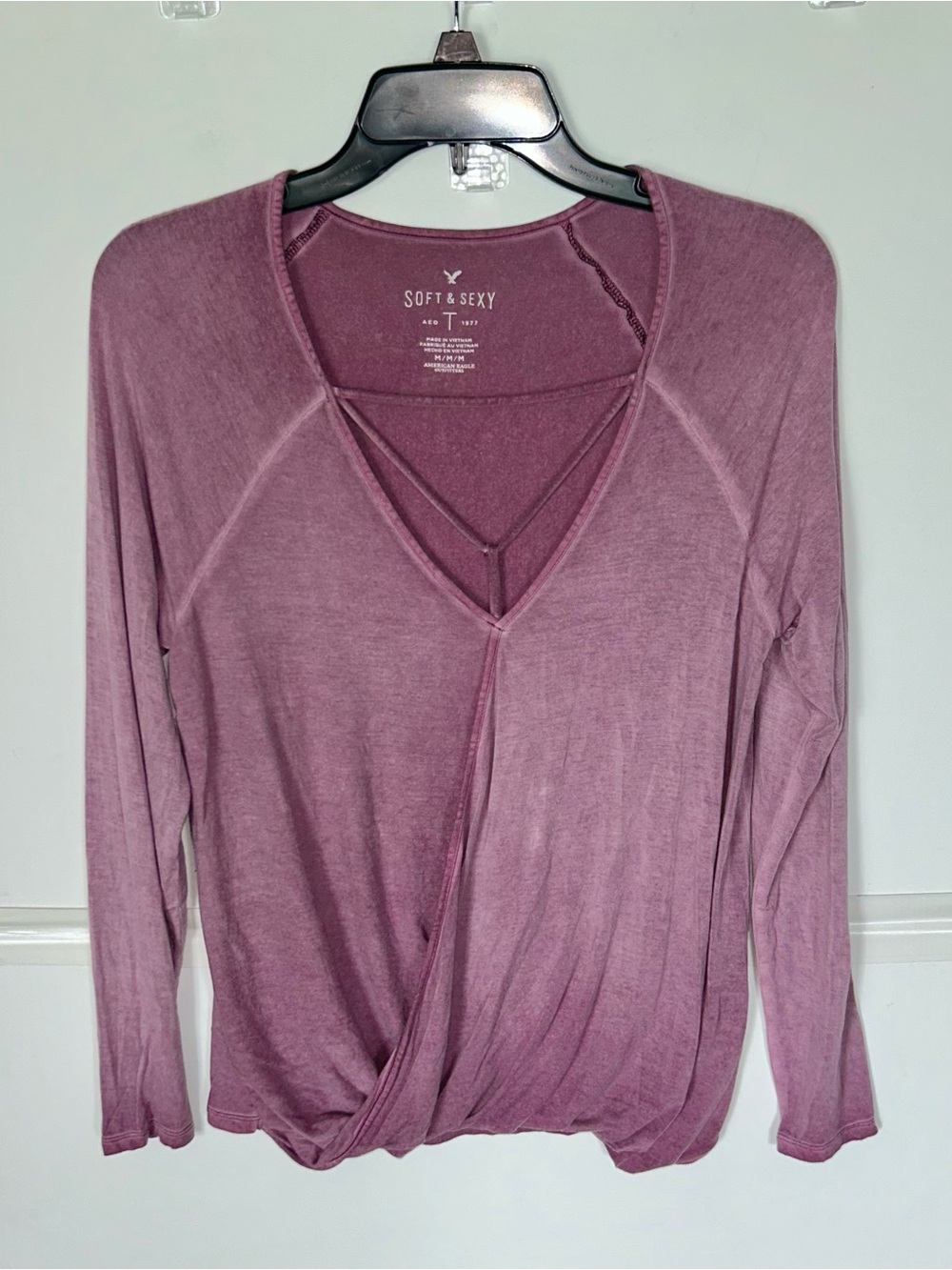 Woman’s Soft & Sexy from American Eagle,  LS purple shirt with v neck.